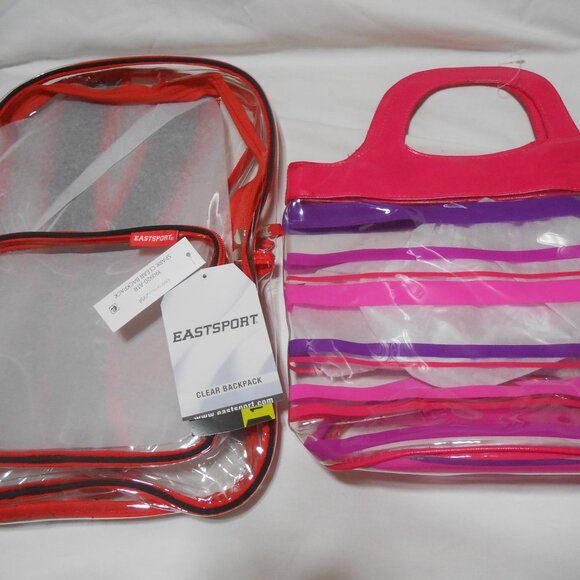 2 NEW CLEAR UNISEX EASTSPORT BACKPACK + BATH & BODY WORKS CLEAR TOTE BAG PURSE - Picture 1 of 9